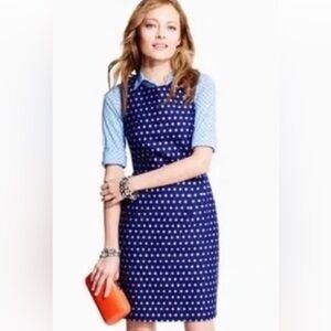 J Crew- Navy and Silver Polka Dot Sheath dress, with  pockets, Size 12.